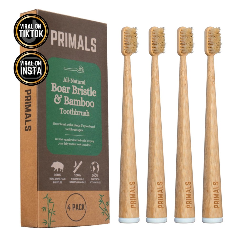 Biodegradable Bamboo Toothbrush Set - 4-Pack, Eco-Friendly, Quick Dry