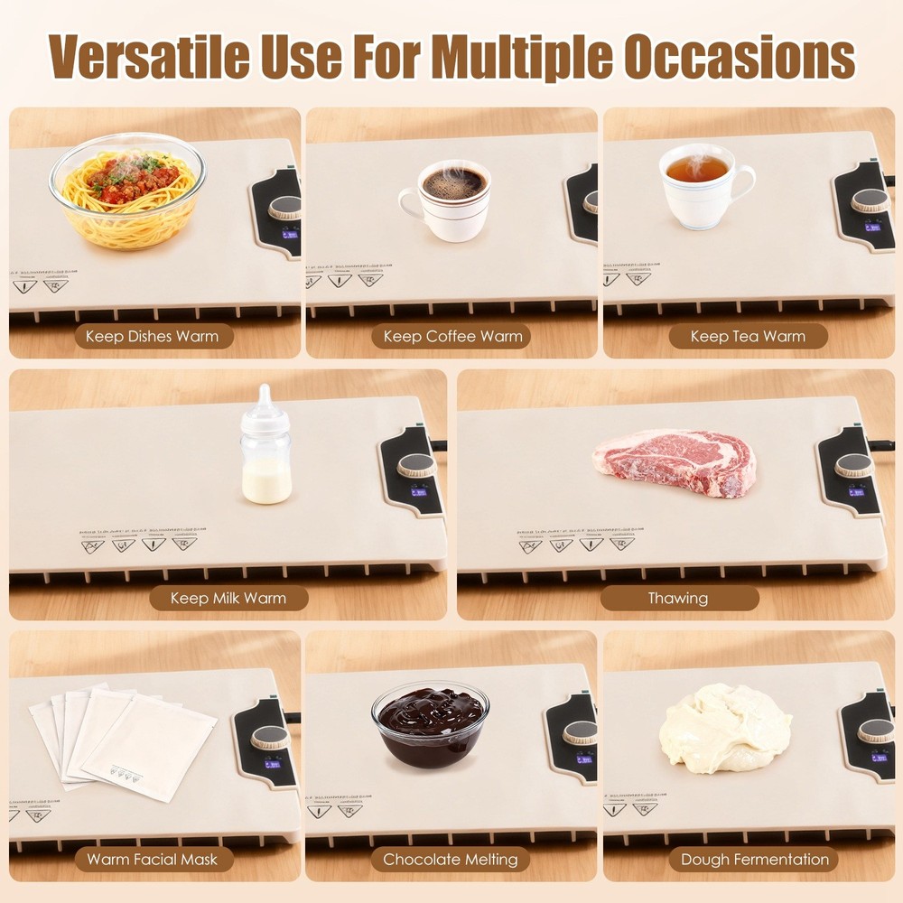Electric Food Warming Tray Adjustable Temperature Timer Heating Rollable Mat