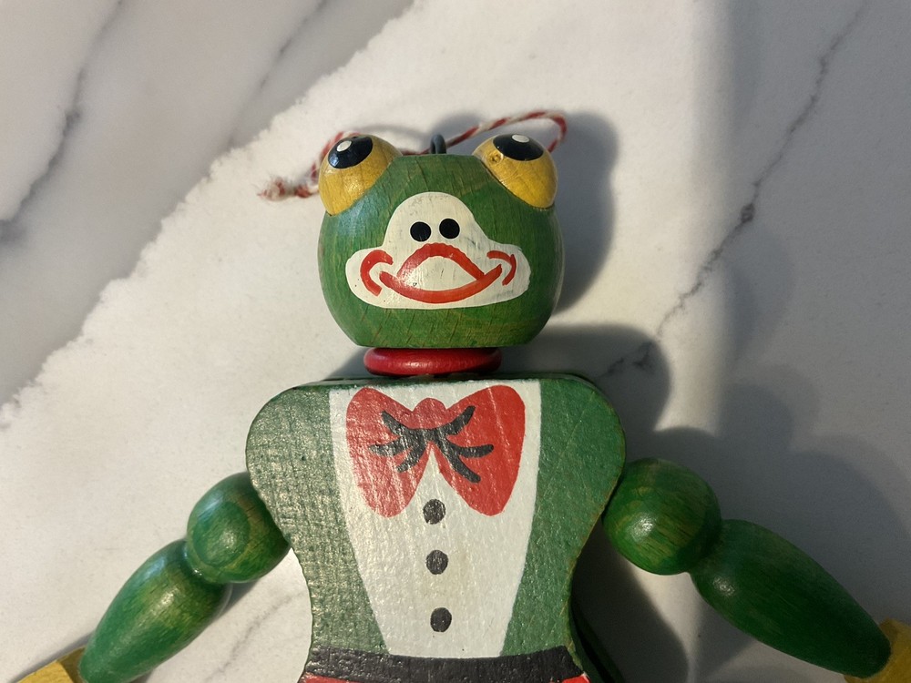 Vintage Austrian Wooden Frog Jumping Jack String Puppet