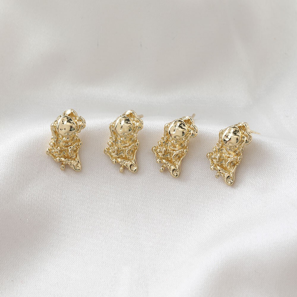 6pc Gold/Silver Lava Shape Earring Post,Geometry Irregular Hammered Stud Earring