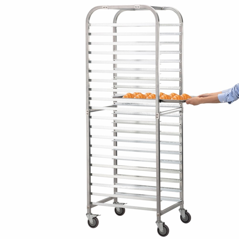 20-Tier Bun Rack Pan Bakery Galvanized Iron Pan Rack with 4 Wheels for Catering