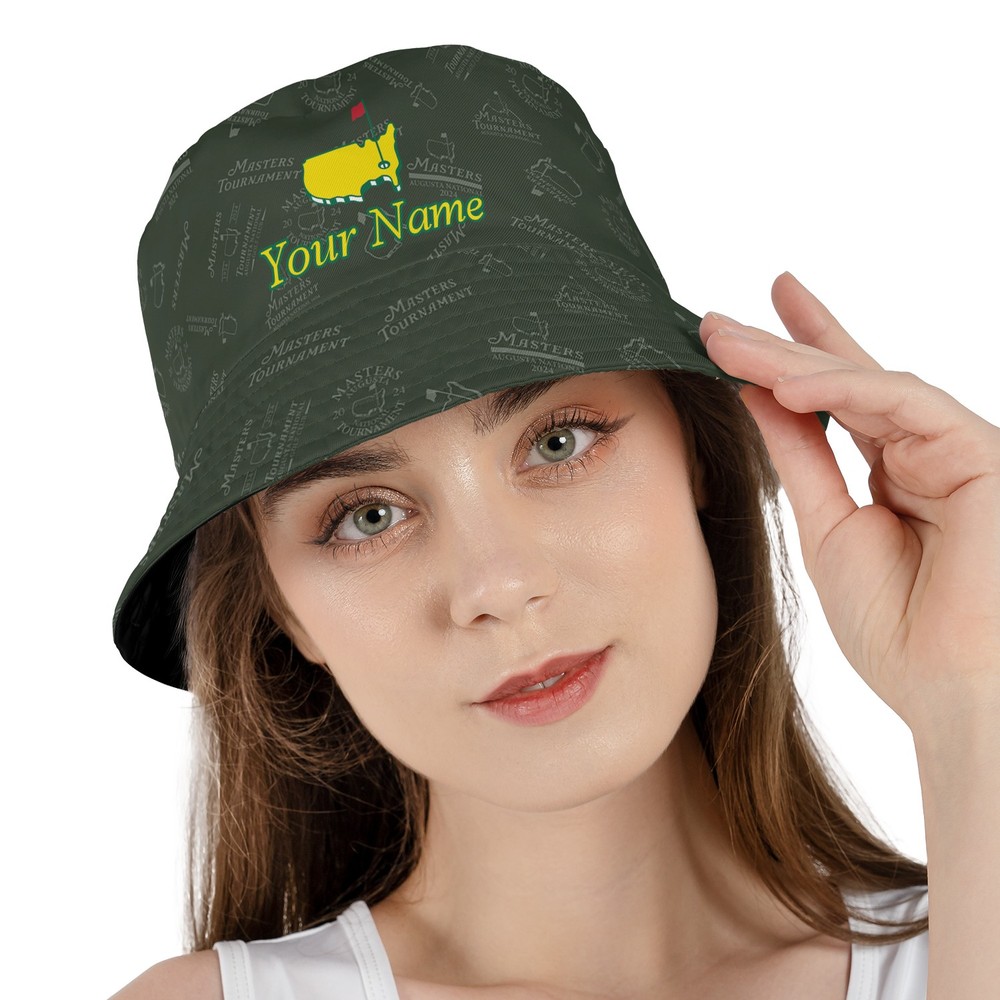 Golf Pattern Masters Tournament Ping Dark Green Pattern Reversible Bucket Hat