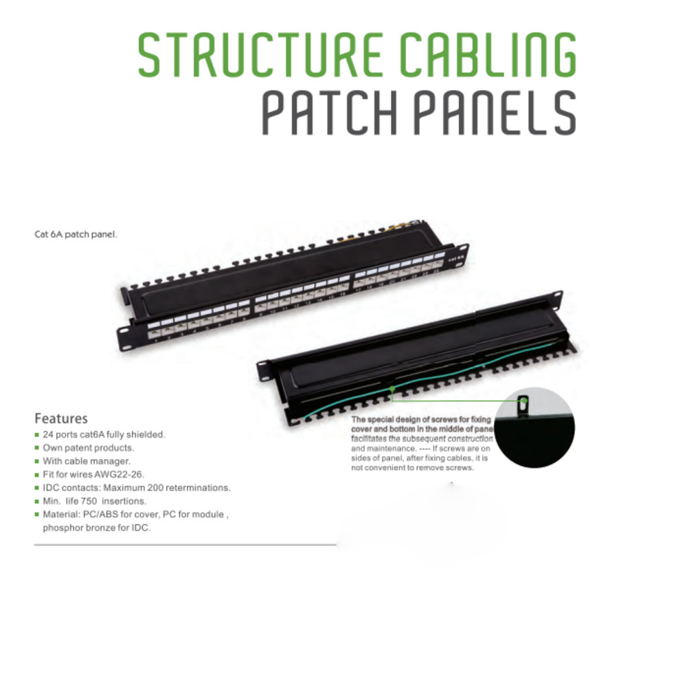 24 Port Cat6A CAT6 CAT5E Shielded Patch Panel 10G Ready Cable Management Metal