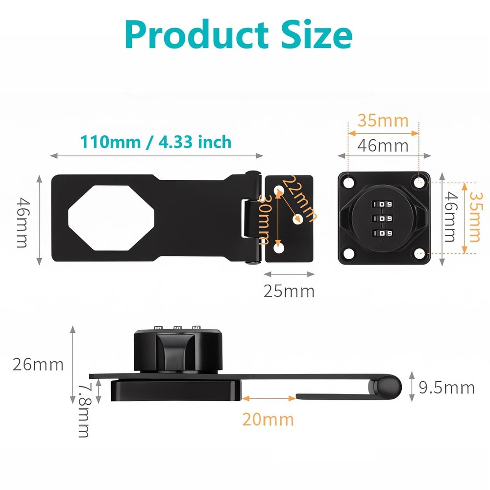Closet Locks for Double Doors - 4.5inch Folding Door Lock with Code 3-Digit S...