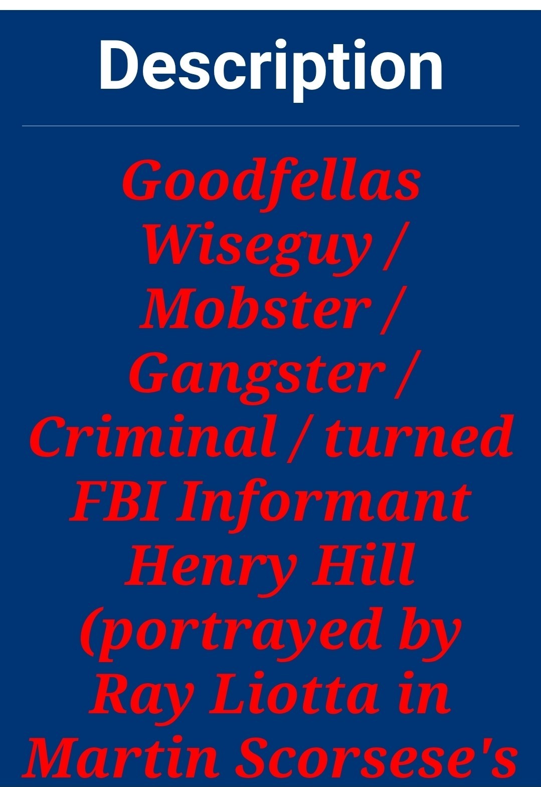 Goodfellas Wiseguy Mobster Henry Hill Authentic Orig Art: Being a Gangster Is...