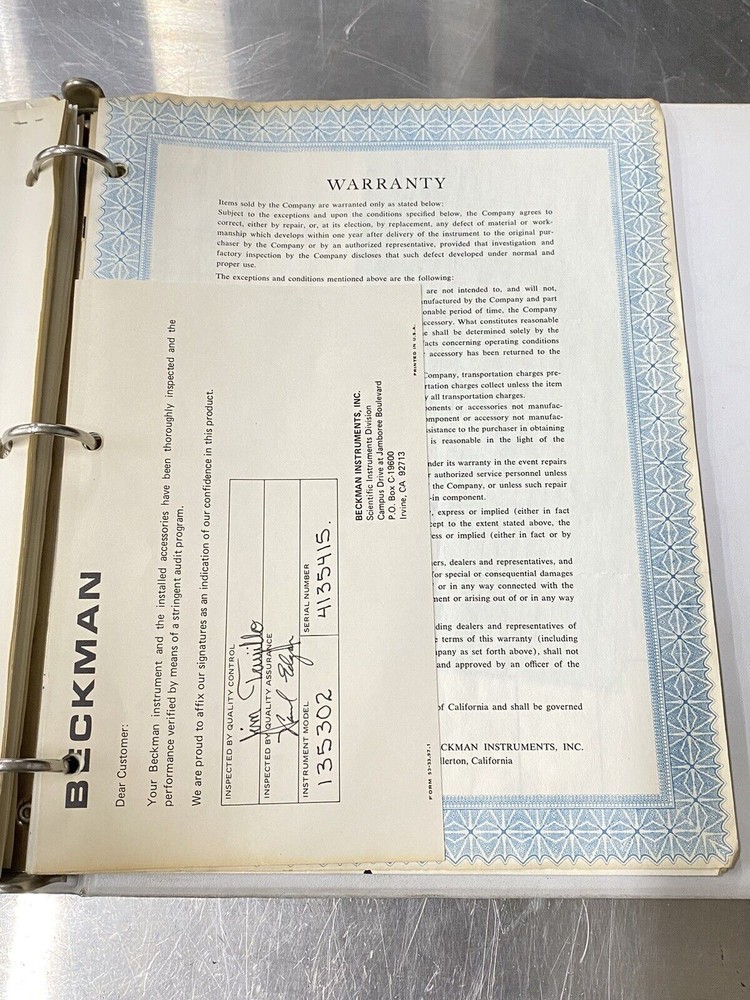 Beckman DU-6 Spectrophotometer UV-visible - Users Guide / Instruction Book