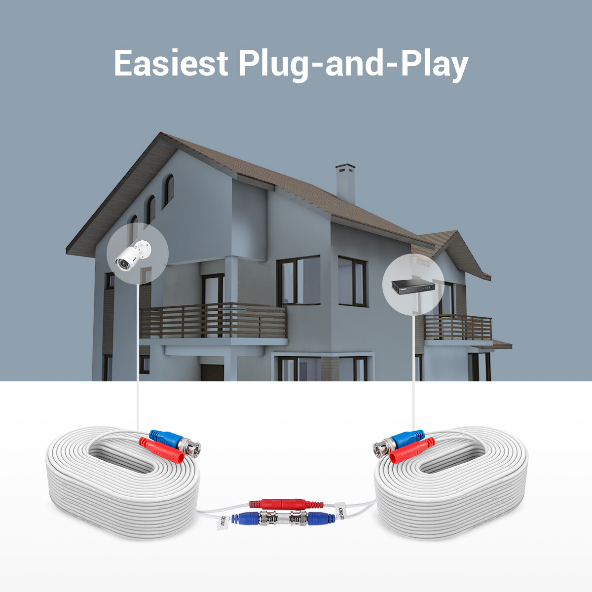 ANNKE 4PCS 100FT 30m Video Power BNC Cable for CCTV Security Camera System White