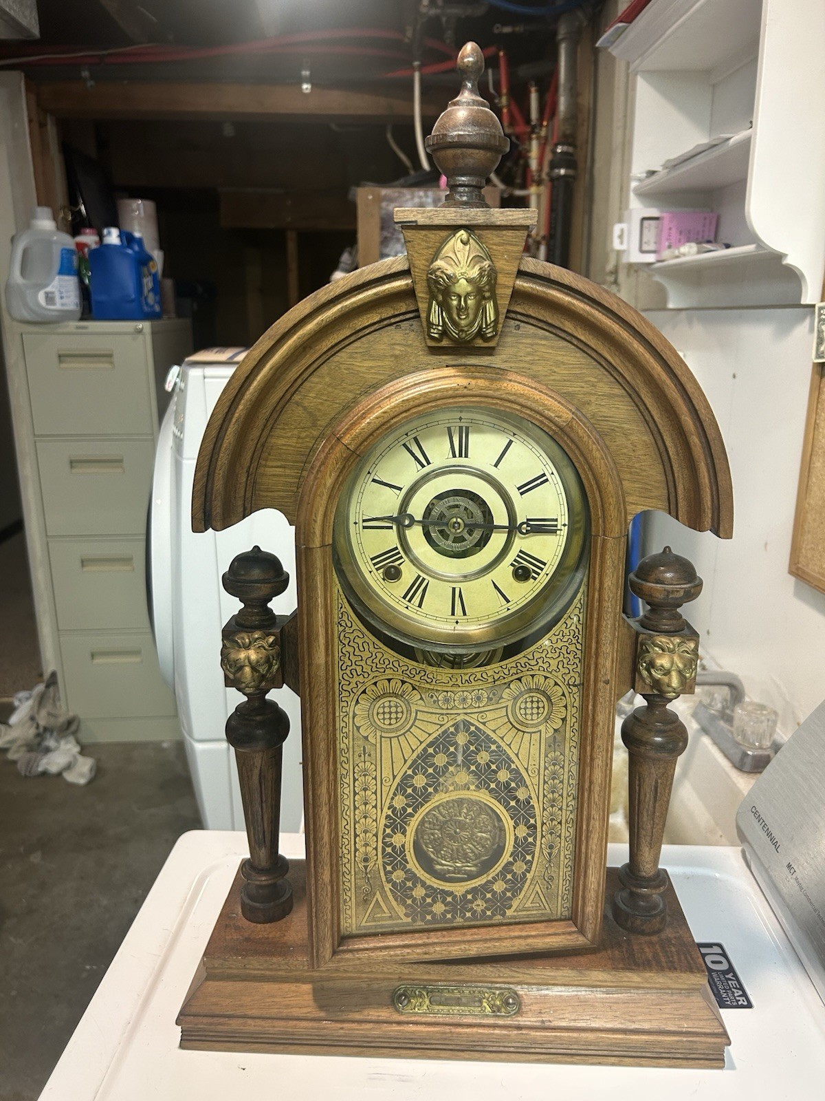 Antique Clock Face with Gold Filigree Pedestal Mount