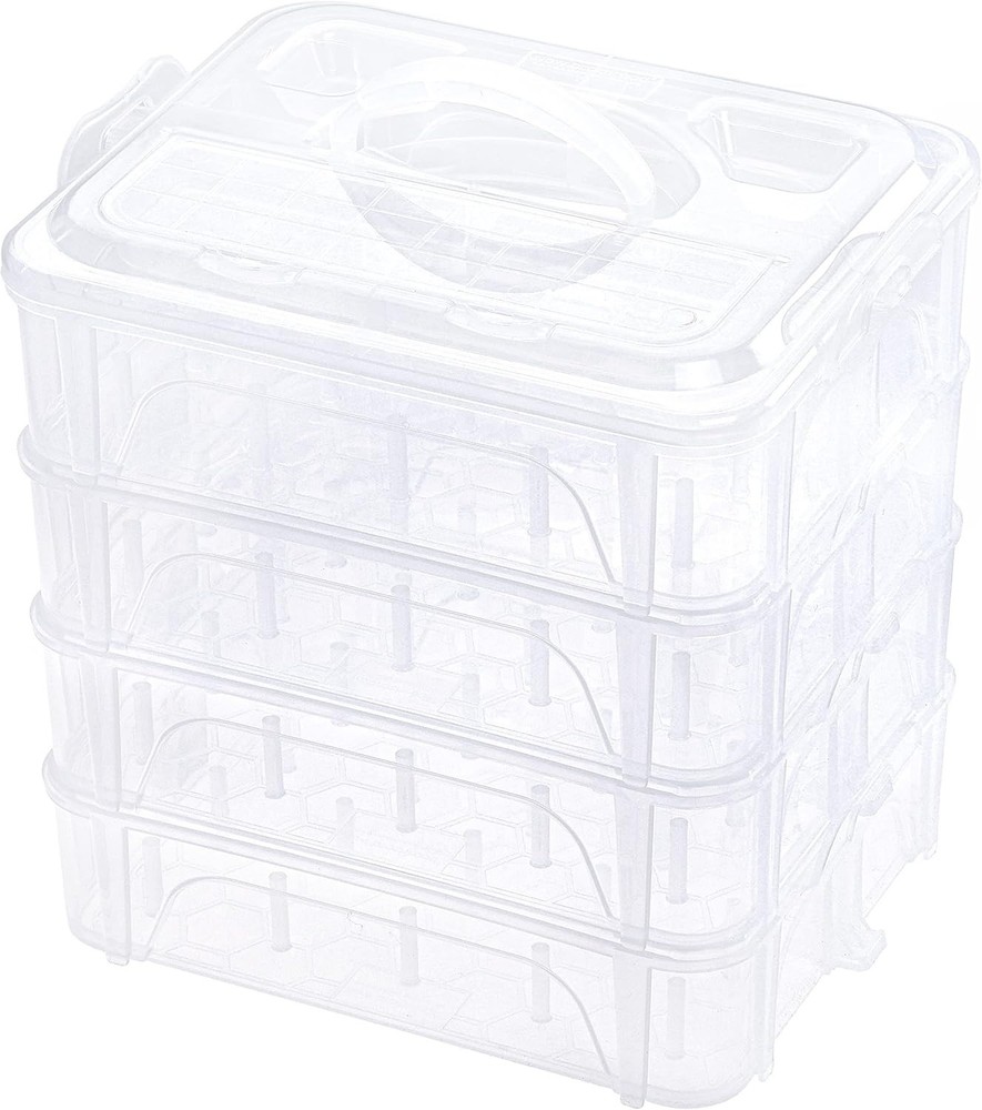 4 Layers Stackable Clear Storage Box/Organizer for Holding 80 Spools Home Emb...