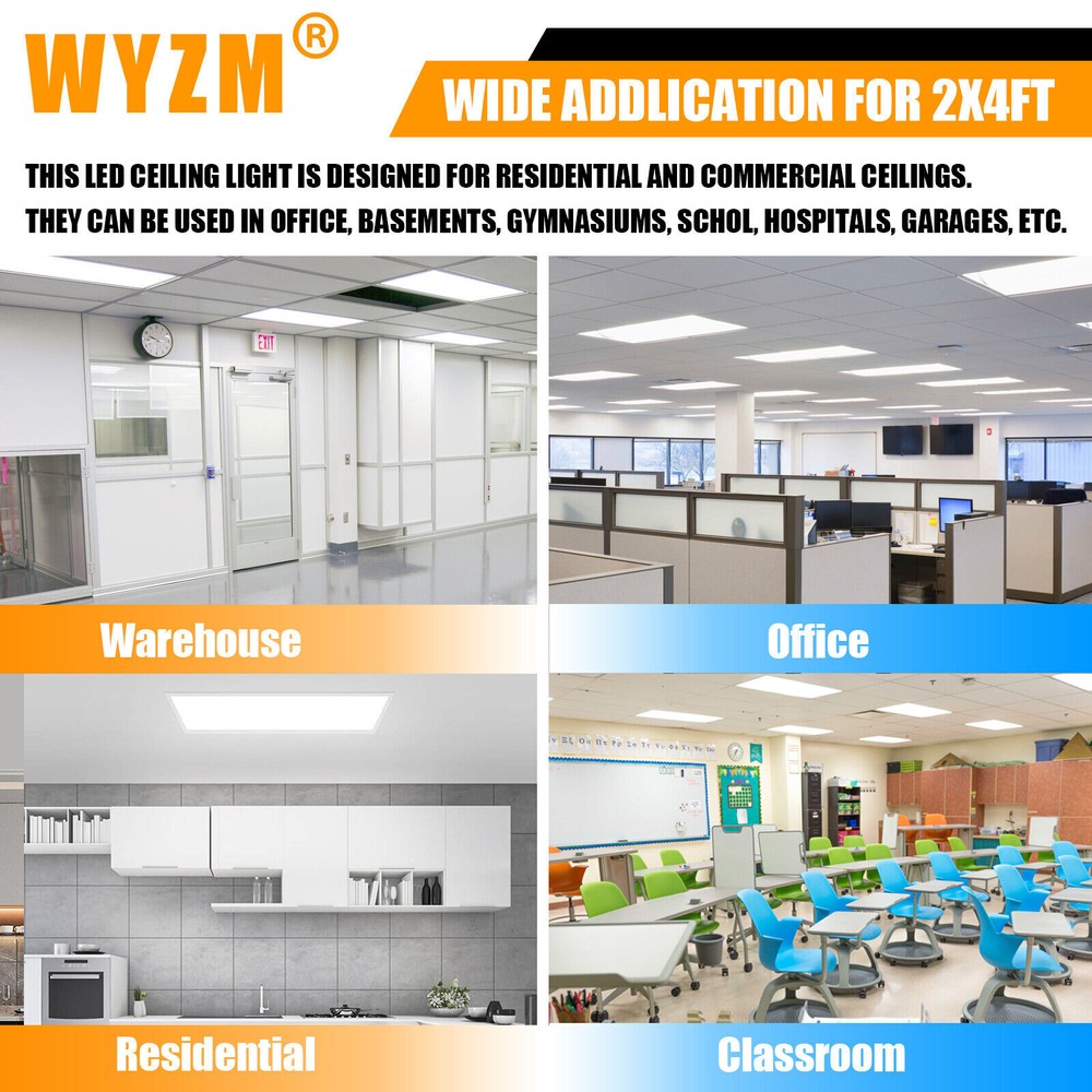 8 Pack 2X4 FT LED Panel Lights, Dimmable 2x4 FT LED Flat Panel Troffer Light 75W