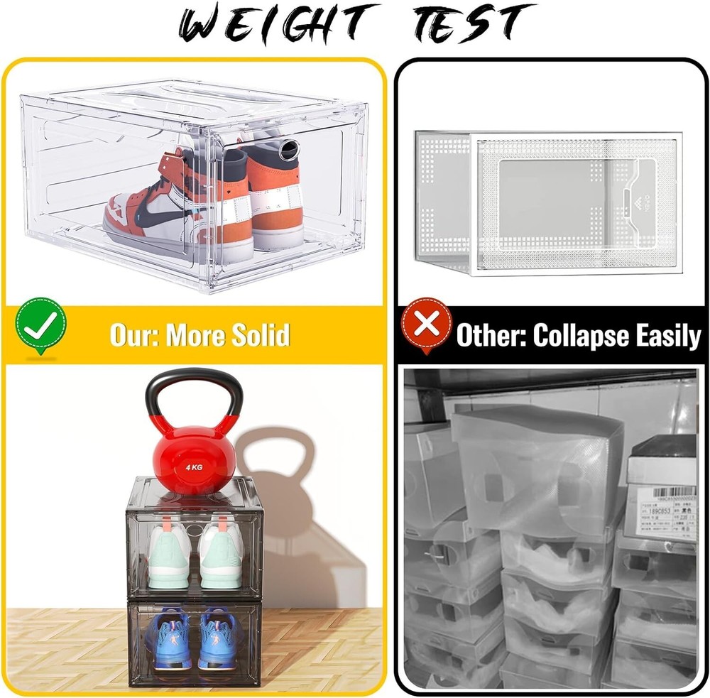 Magnetic Front Door Shoe Storage Boxes - 6 Pack Stackable Containers