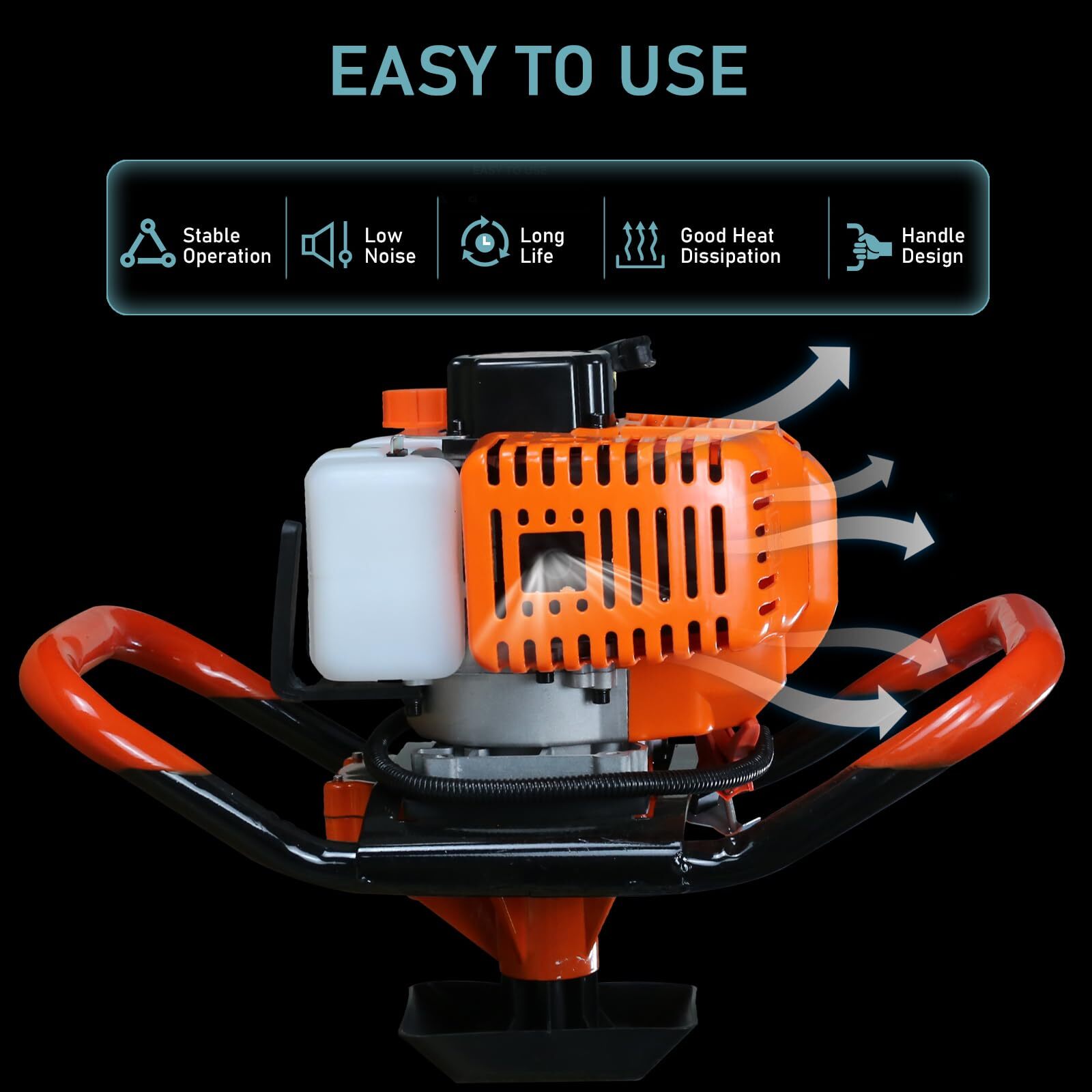 2100W 2-Stroke Earth Auger Kit - 62CC Motor w/ 3 Drill Bit Sizes & 3 Rod Set