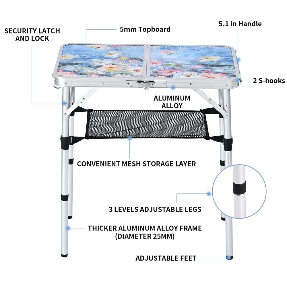 Outdoor Side Table, Portable 3 Adjustable Height Small Outdoor Folding Table,...