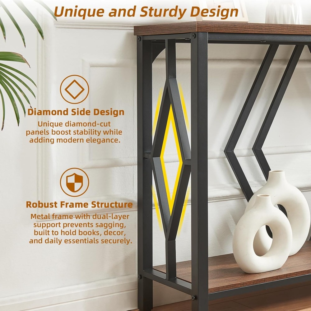 Entryway Console Table 2 Tier Industrial Sofa Table W/ Metal Frame Hallway Table