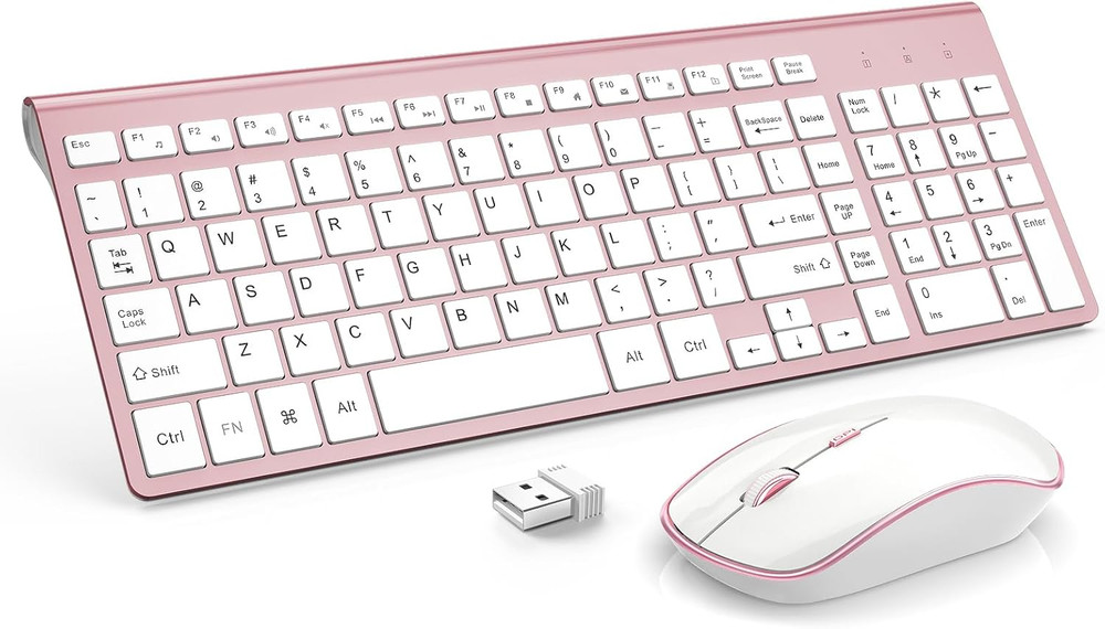 Wireless Keyboard Mouse Combo,Typewriter Keyboard Wireless, Portable Pink Keyboa