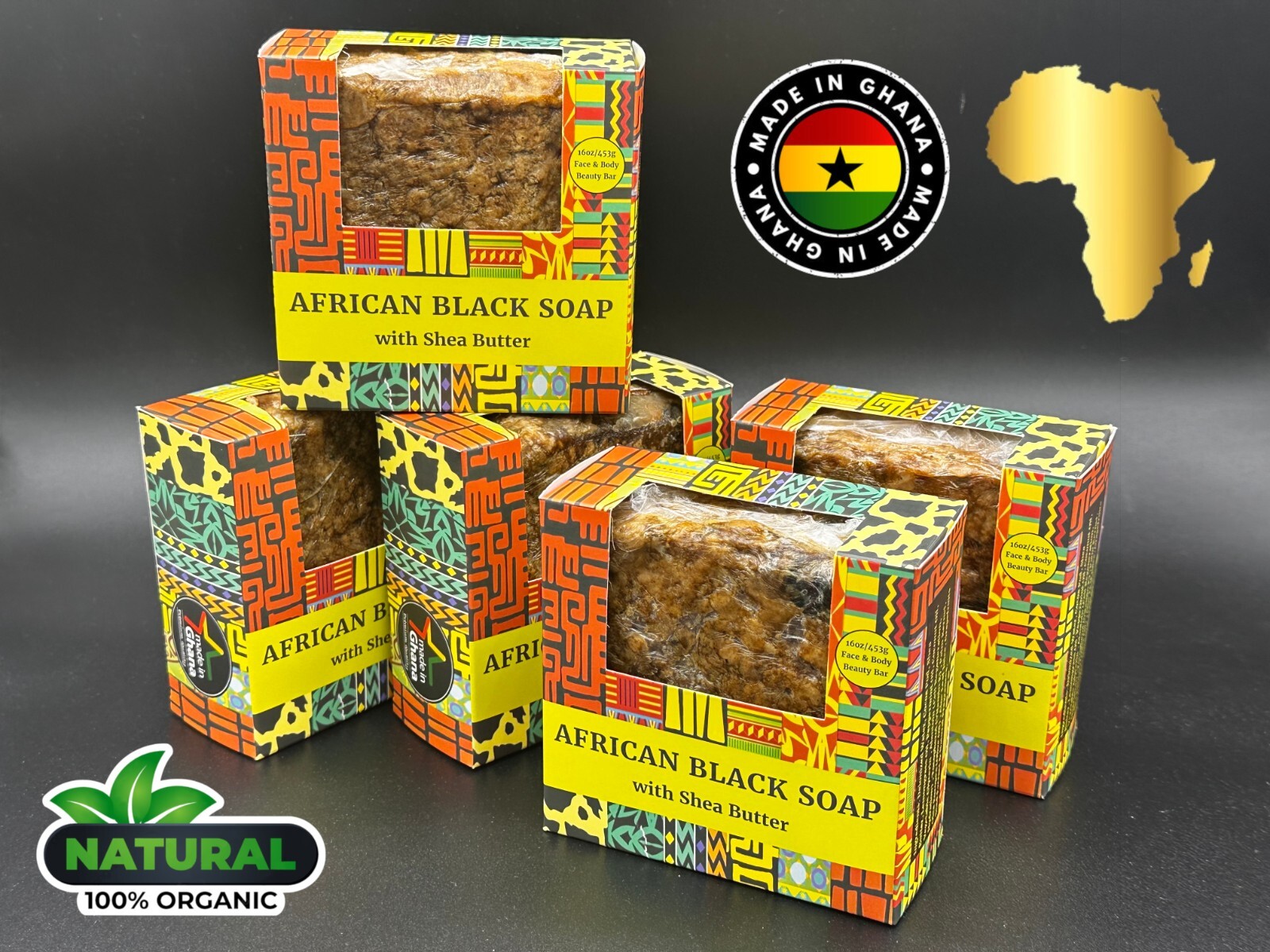 1 lb- 16oz Raw African Black Soap Bar 100% Pure Natural Organic Ghana Bulk BEST!