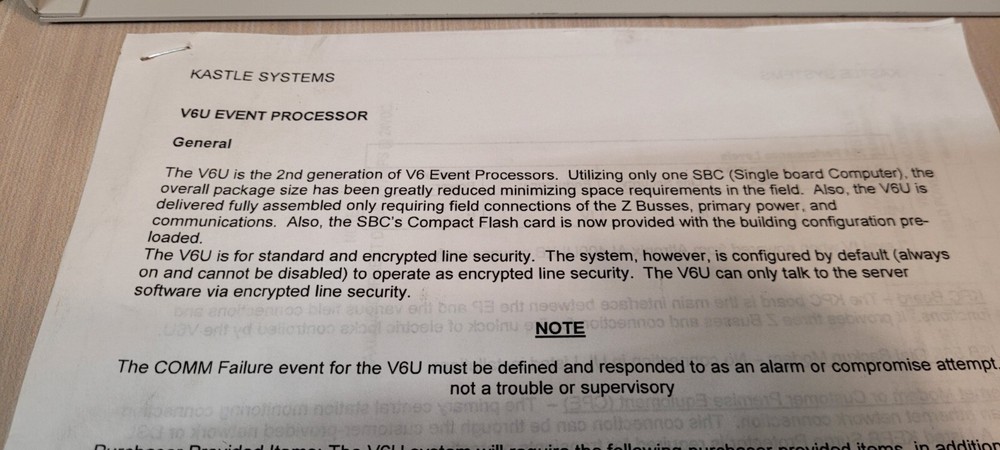 Kastle Systems V6 V6U Event Processor Intelligent Controller