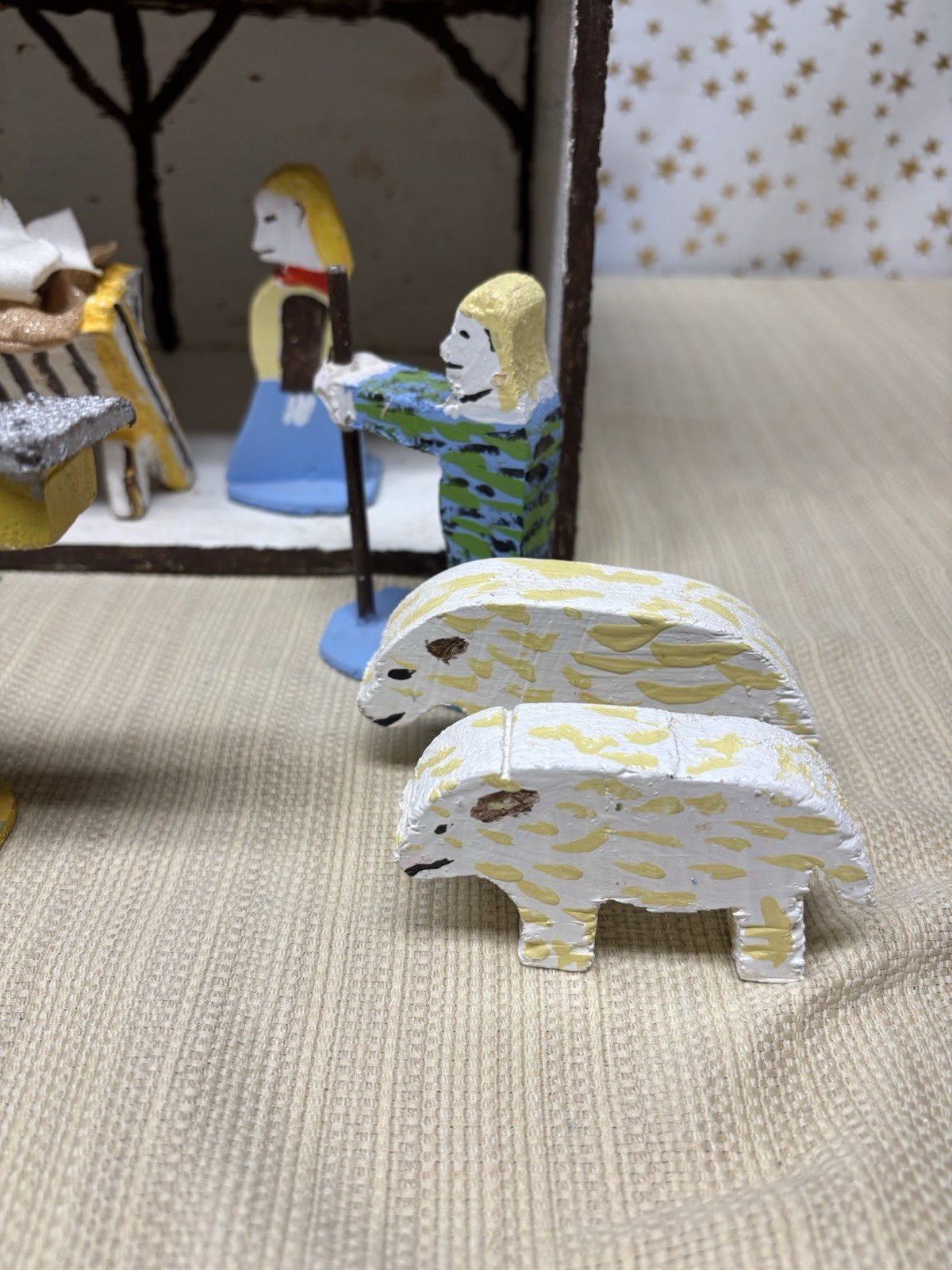 Folk Art William Holzman Tucson AZ Hand Painted Nativity Set Outsider Artist