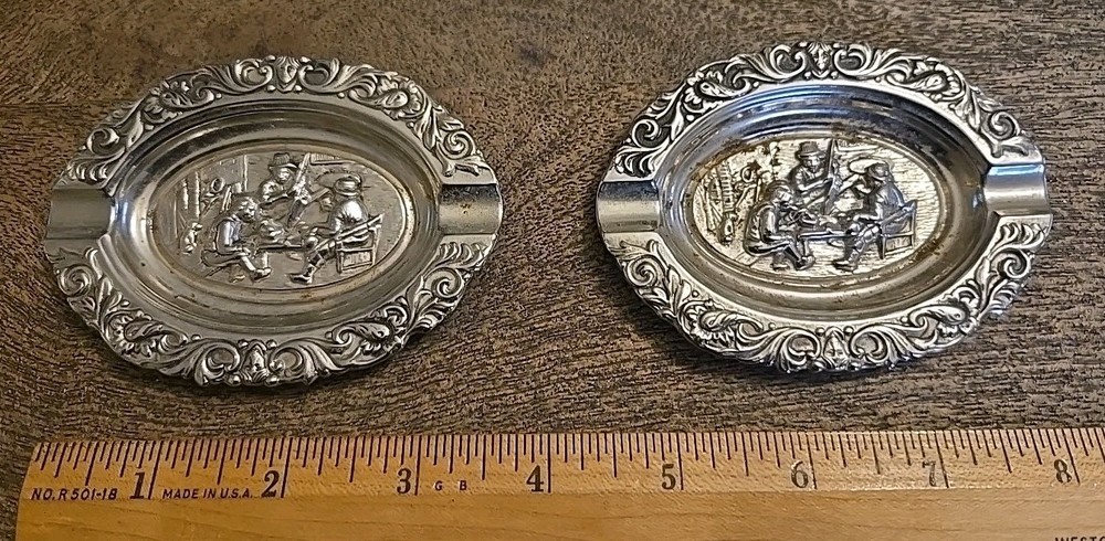 2 Small Vintage Silver Plated Ashtrays See All Pics And Description