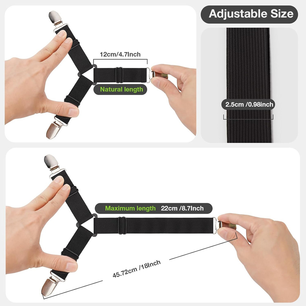 8PCS Adjustable Bed Sheet Holder Straps with Metal Clips