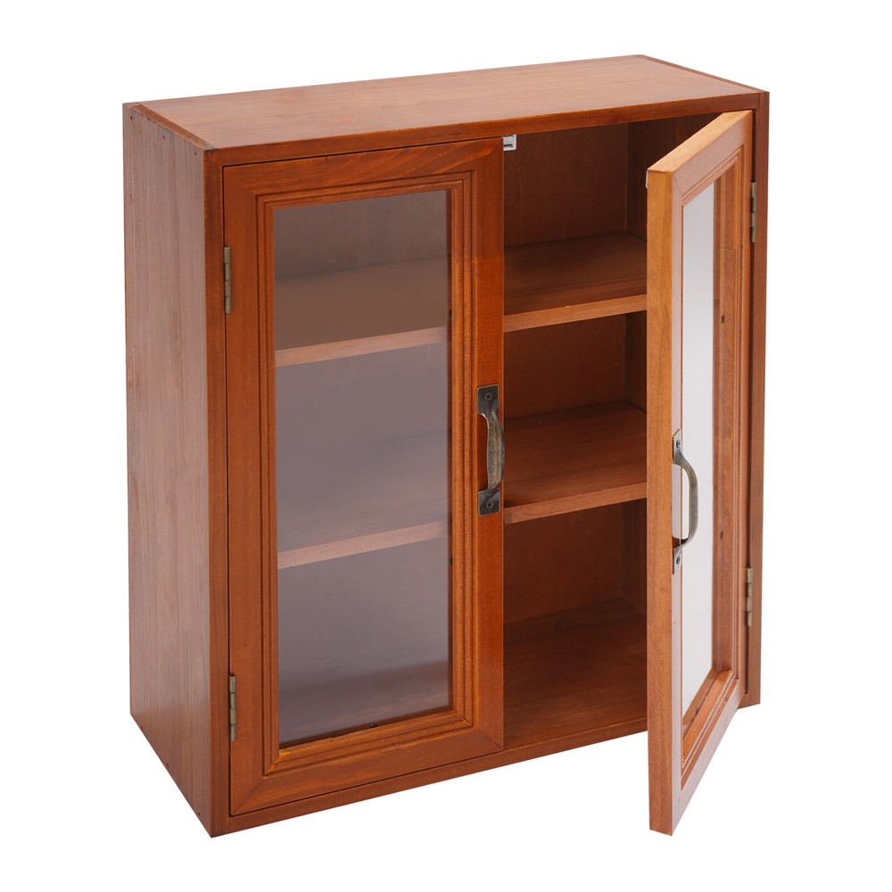 Brown Storage Cabinet 3 Tiers Solid Wood Storage Cupboards Rectangle Modern
