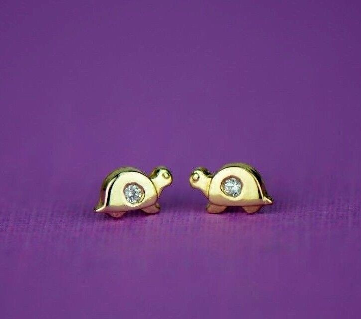 14k Yellow Gold CZ Turtle Stud Earrings