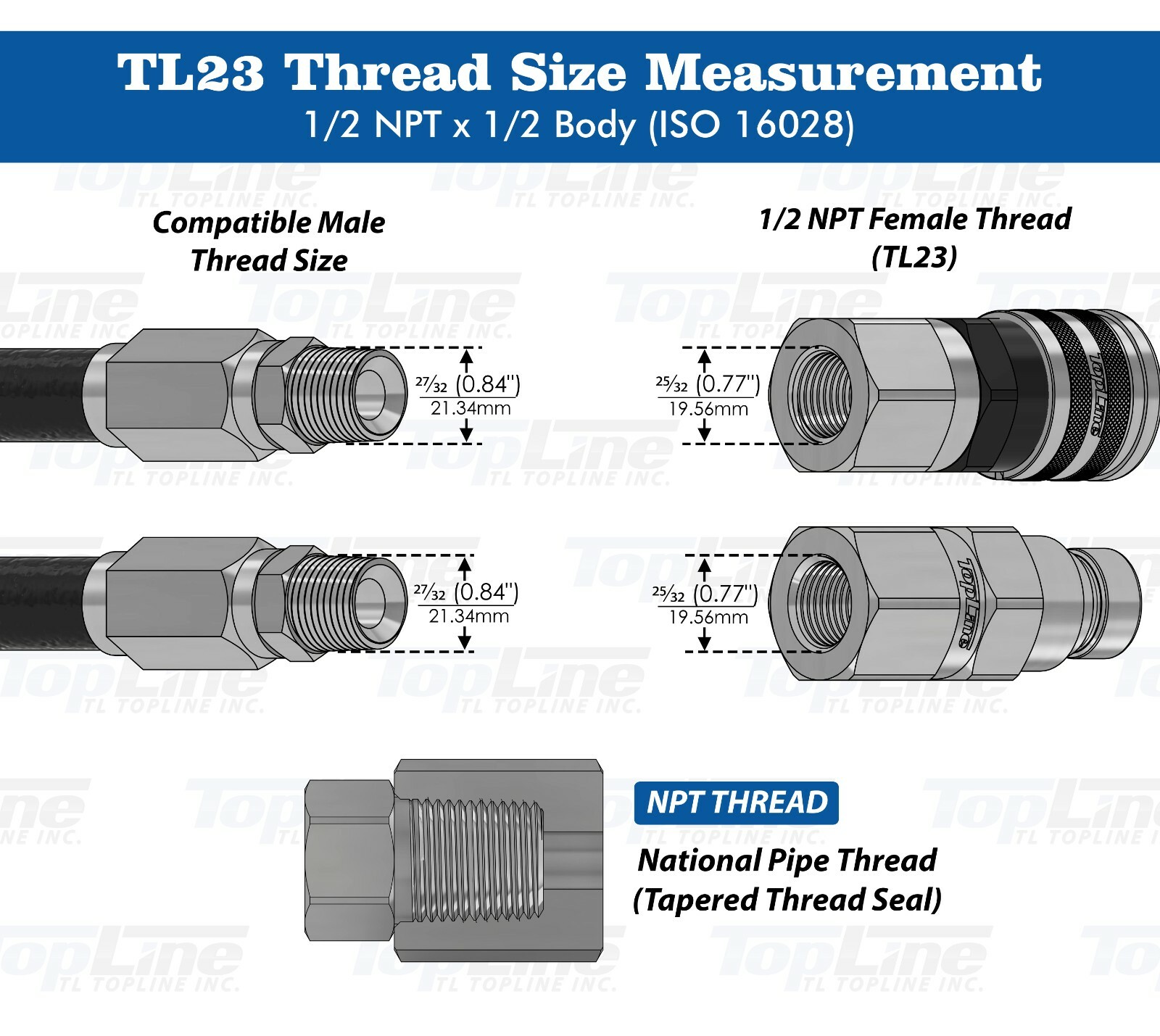 1/2" NPT Thread 1/2 Flat Face Hydraulic Quick Coupler Set Bobcat Skid Steer TL23