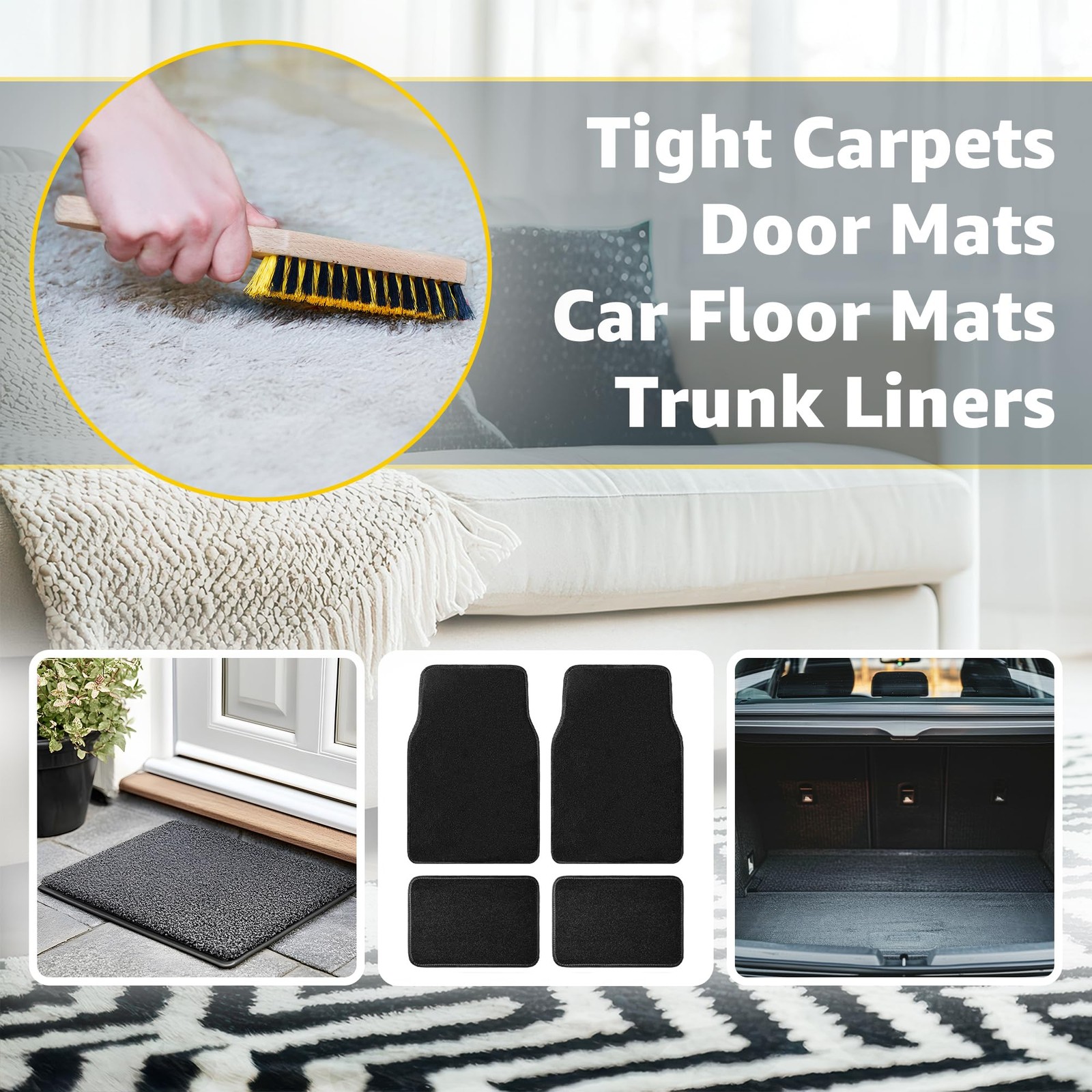 Carpet Cleaning Brush, Scrub Brush with Handle for Floor Black and Yellow