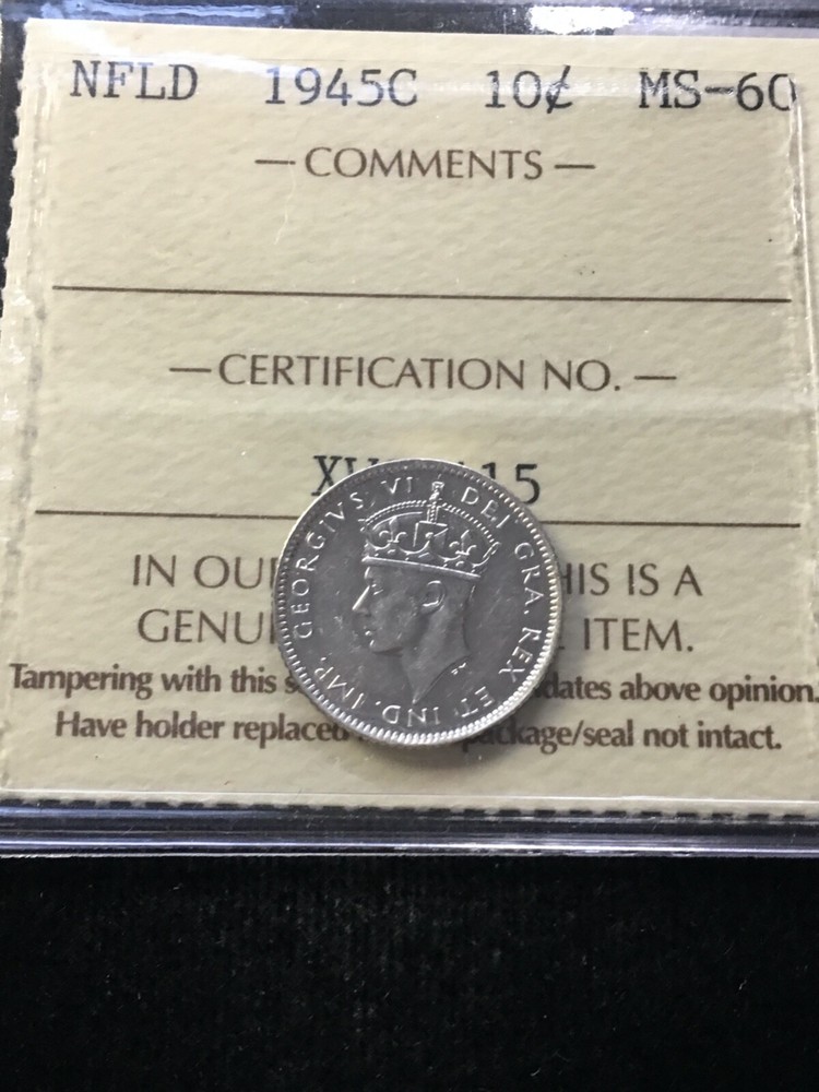 1945C ICCS Graded, Newfoundland, ¢10 Cent**MS-60**