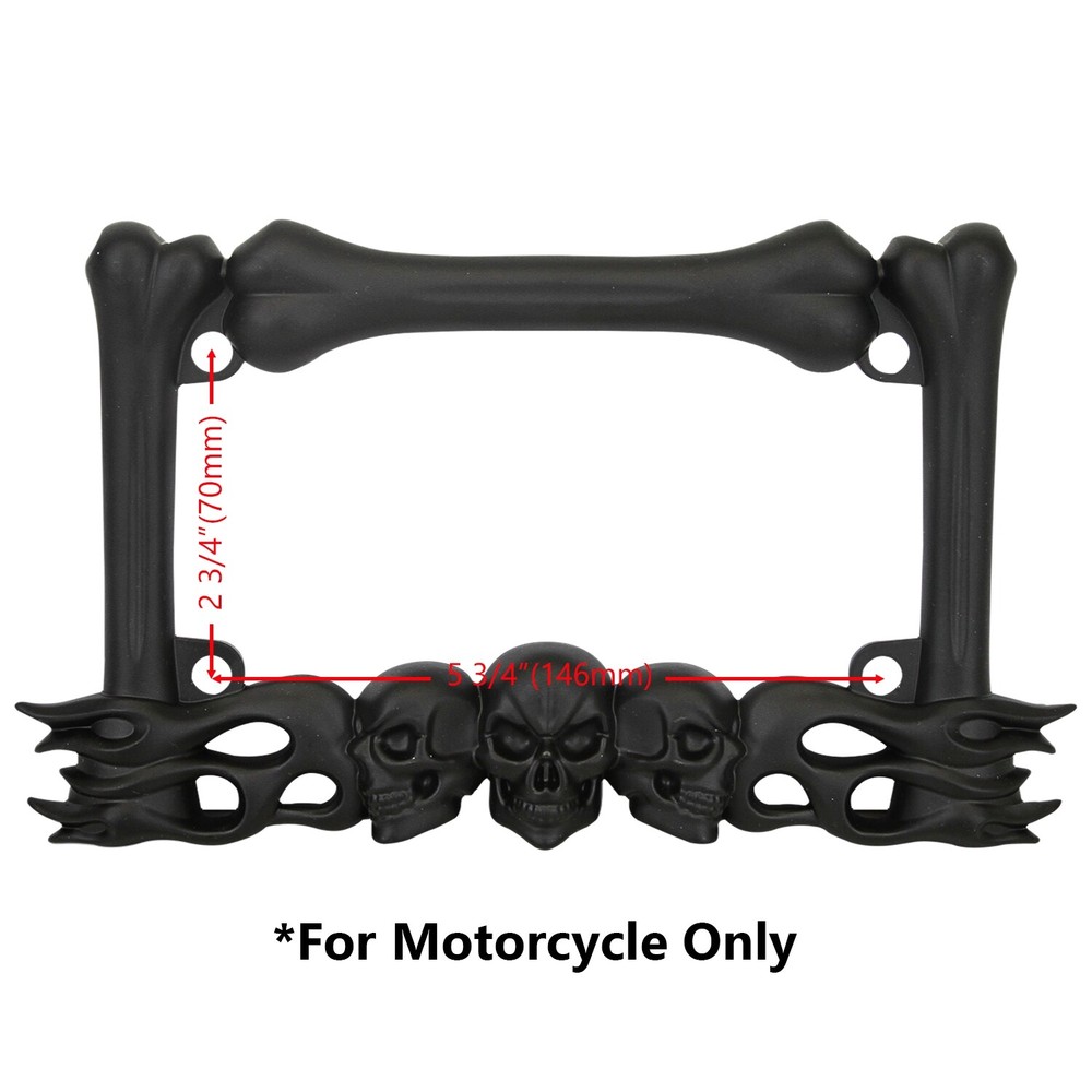 3D SKULL FLAMES BONES BLACK MOTORCYCLE LICENSE PLATE FRAME