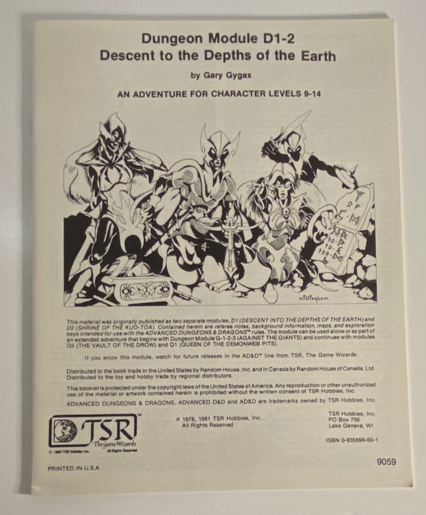 Advanced Dungeons & Dragons Module D1-D2 AD&D Adventure (9059) TSR