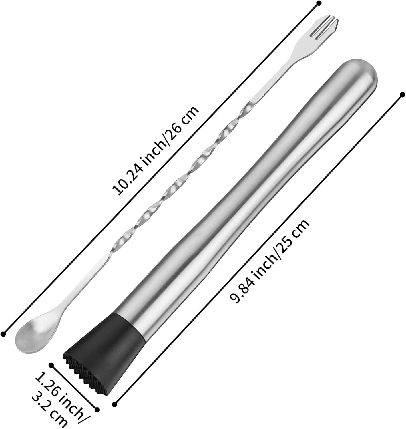 tifanso Muddler for Cocktails, 10" and Long Handle Bar Silver