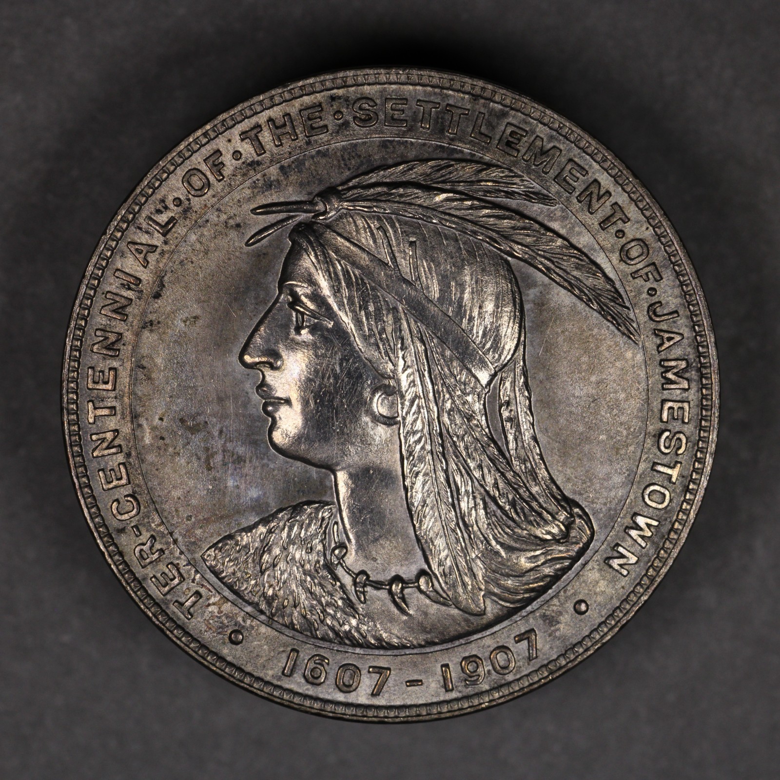 1907 Jamestown Tercentennial Exposition Pocahontas Silver Medal HK-344