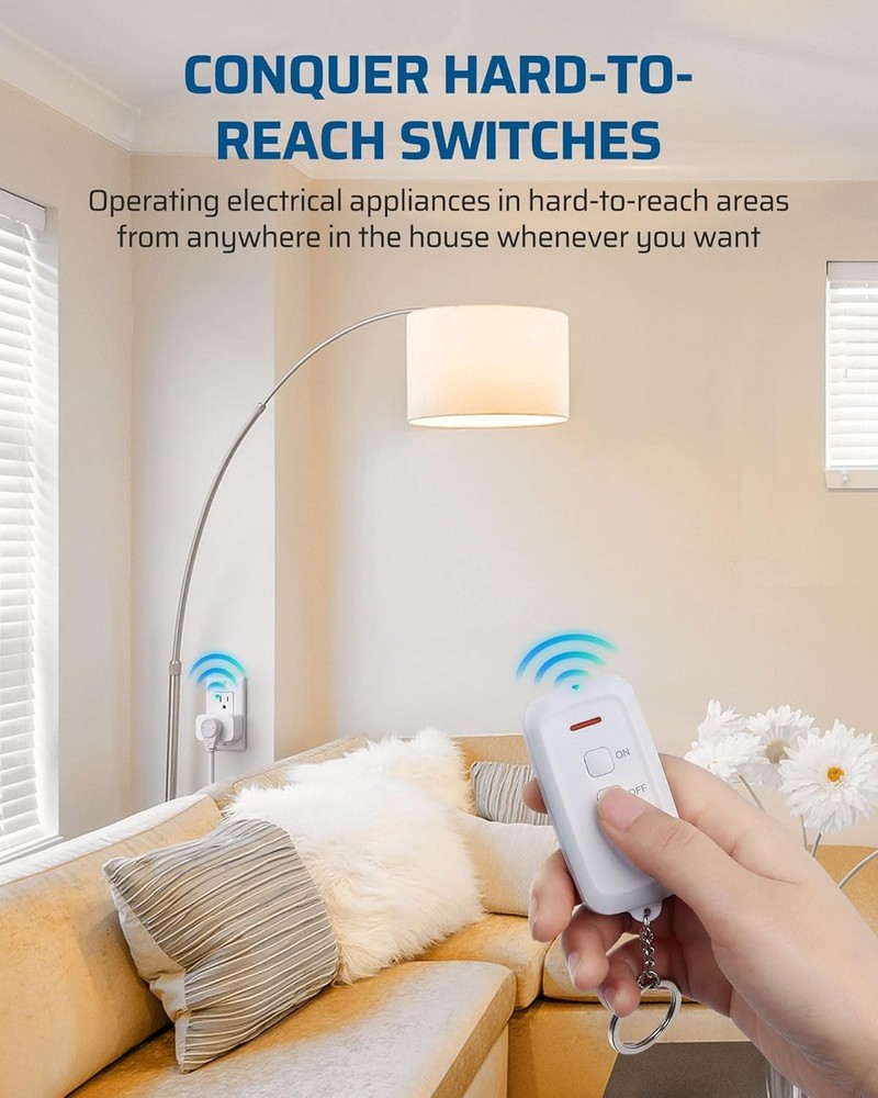 15A Indoor Remote Control Outlet with Wireless Light Switch, 100ft Range