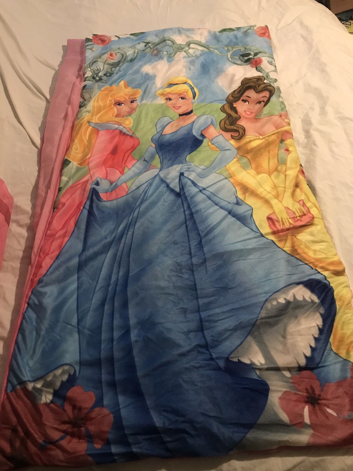 Disney Princess Aurora, Belle & Cinderella Kids Pink Duffle Bag And Sleeping Bag