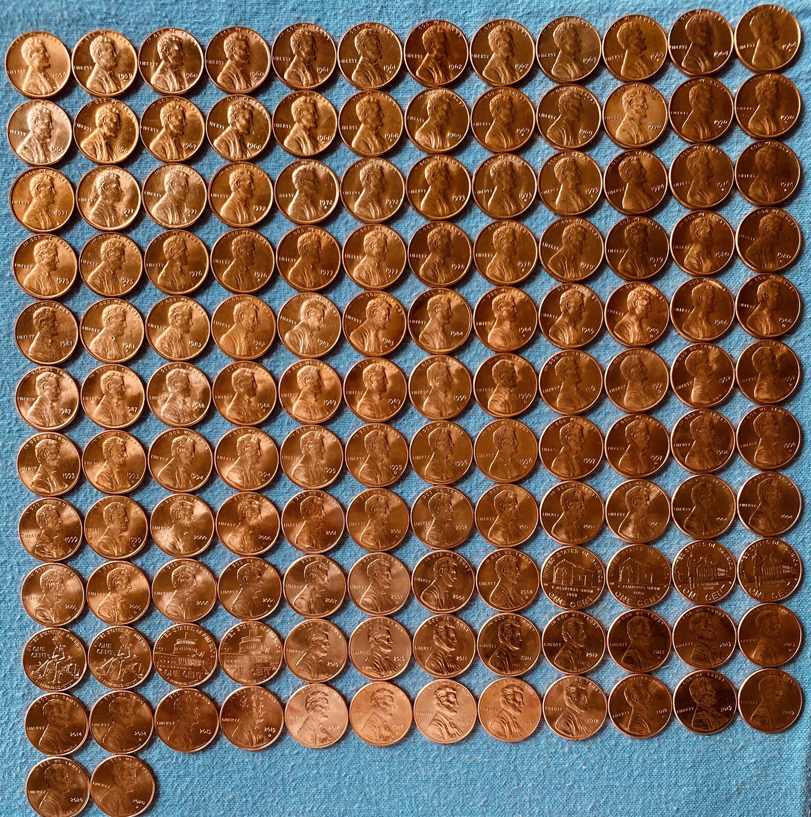 Lincoln Memorial & Shield Cents BU - Complete Set Of 140 Coins-1959 - 2023 P/D/S