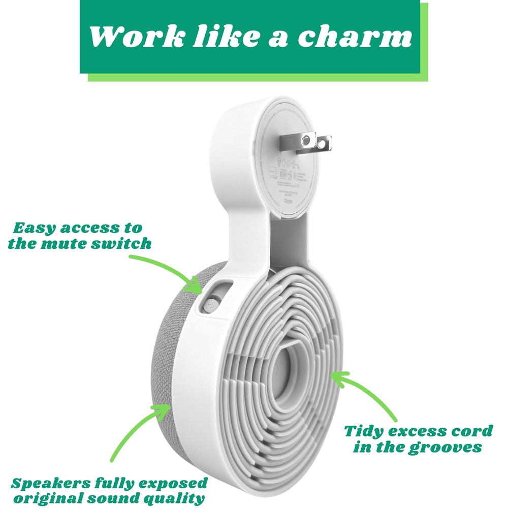 Outlet Wall Mount Holder for Google Nest Mini 2-Pack Space-Saving with Cord ...