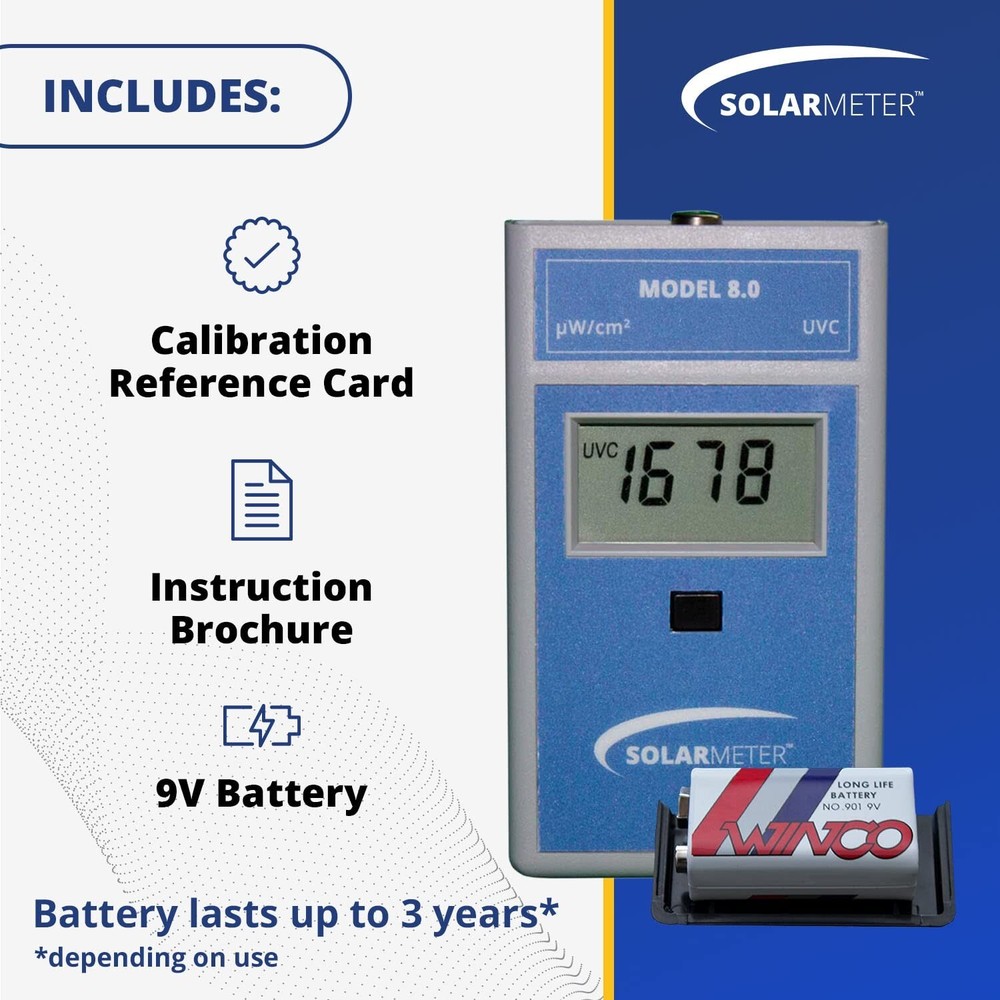 Solarmeter Model 8.0 UVC Lamp Meter, Handheld Digital UV Light Meter Radiomet...