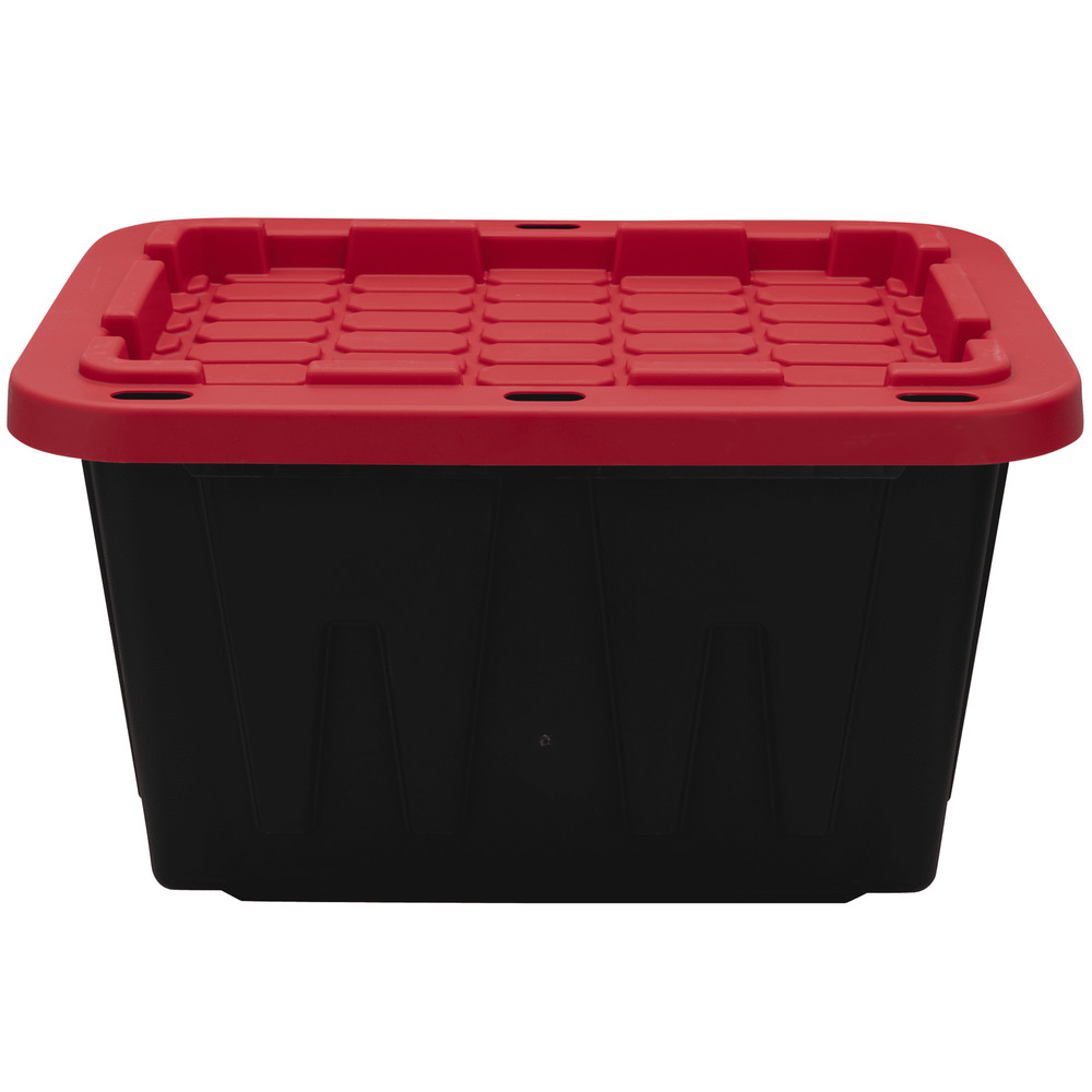 (2 pack)12 Gallon Plastic Storage Container with Snap-On Lid, Black and Red