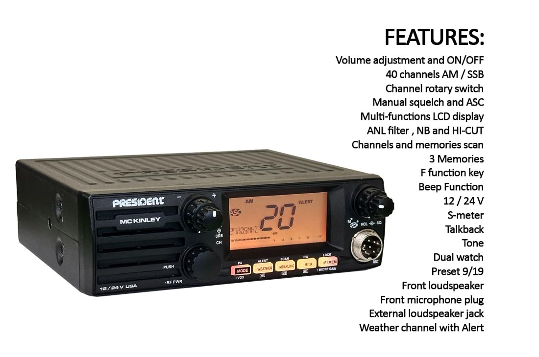 McKinley AM/SSB CB Radio, 12/24V,40 Channel, NOAA Weather Alerts, Automatic S...
