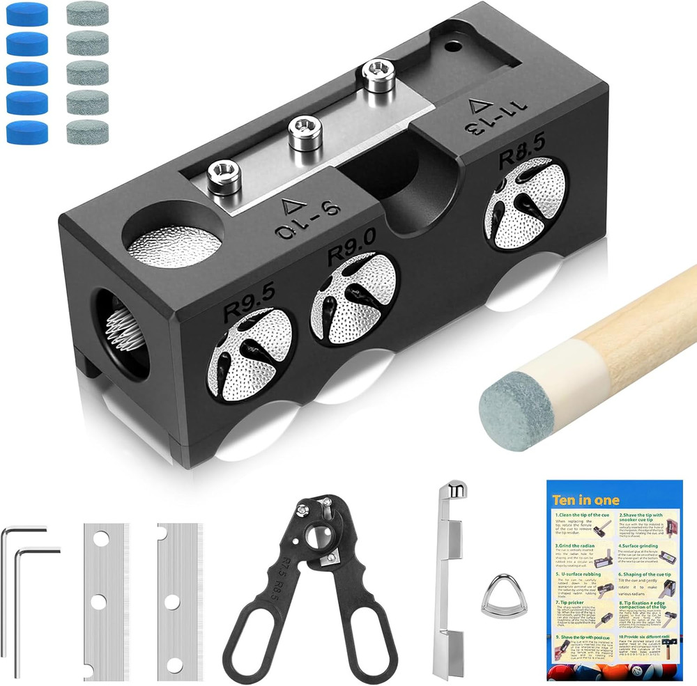 11-In-1 Pool Cue Tip Replacement Kit, Cue Tip Shaping Tool, Professional Cue Tip