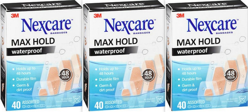 Nexcare Bandage MAX HOLD Waterproof Assorted 40ct ( 3 boxes )