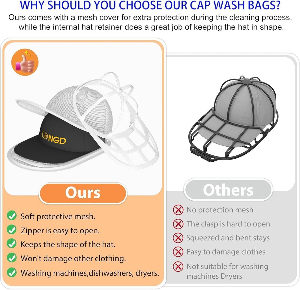 LONGD Baseball Cap Washer Cage - Sturdy Frame Select Size, Color