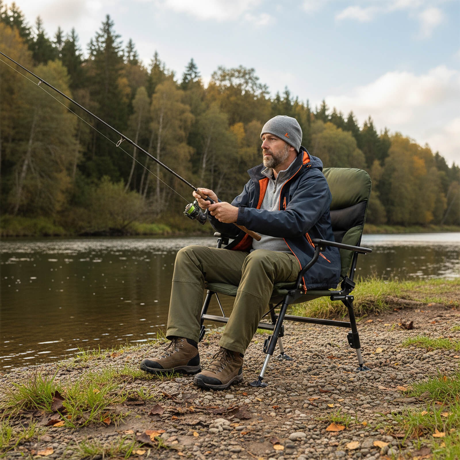 Oversized Foldable Fishing Chair Camping Chair w/ Large Adjustable Feet Armrest