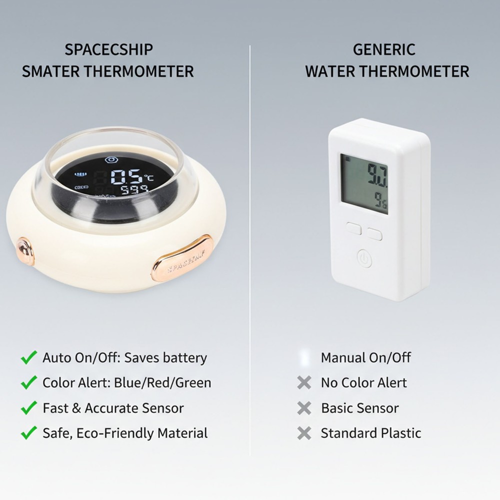 LED Bath Thermometer Cute Spacecraft Shape Temperature Alerts For Bathing Fun