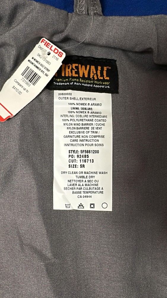 Firewall Flame Resistant Hi Vis Insulated Jacket Blue size Small