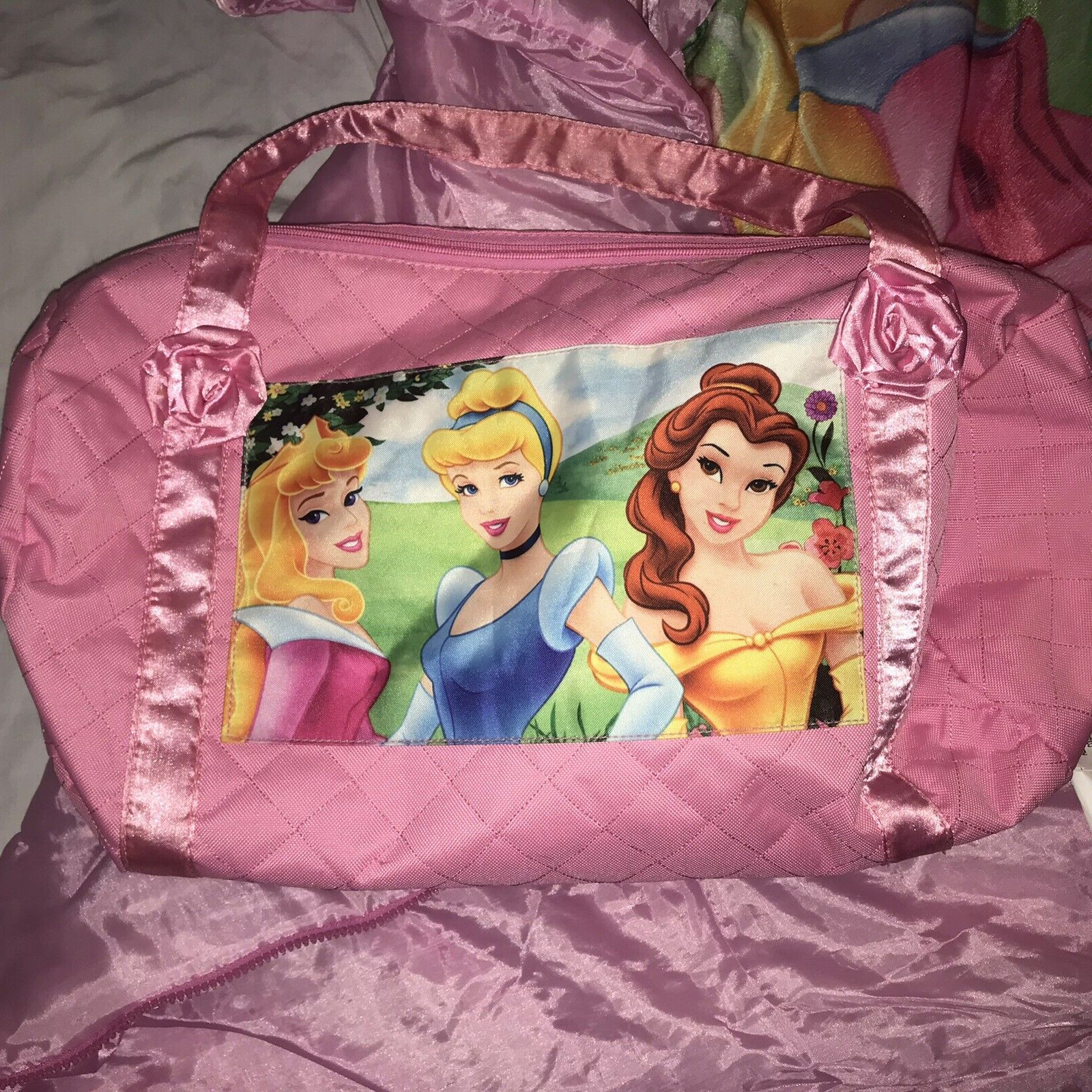 Disney Princess Aurora, Belle & Cinderella Kids Pink Duffle Bag And Sleeping Bag