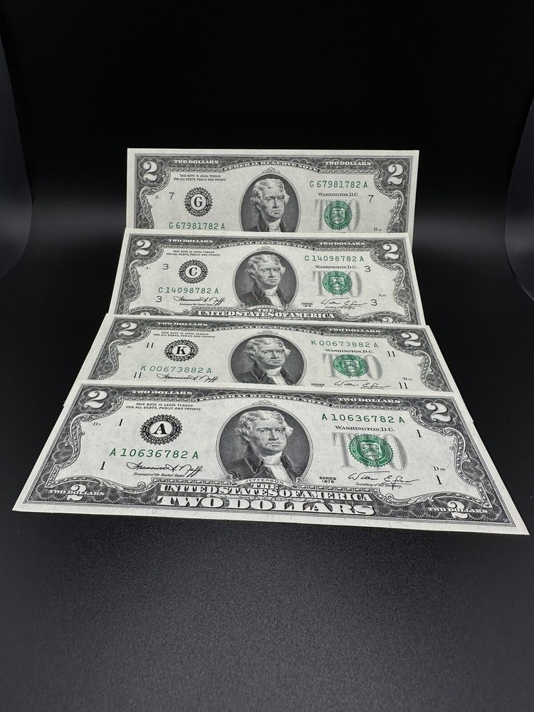 1976 $2 Dollars bills COMPLETE 4 DISTRICT Uncirculated .