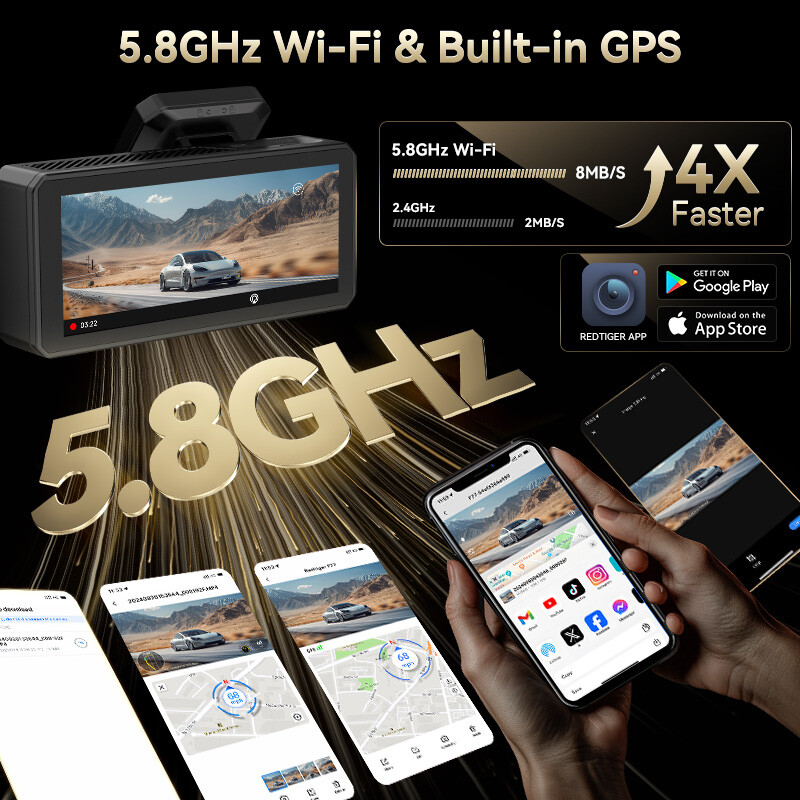 REDTIGER F77 Dash Cam 4K+4K Starvis2 Dual IMX678 Voice Control 5.8GHz WIFI