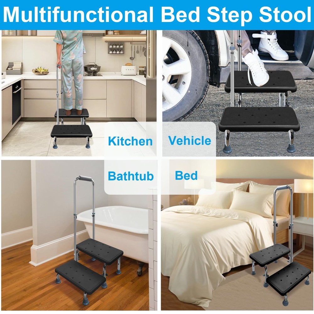 Step Stool with Handle, 400 lbs Adjustable 2 Steps Stool with Handrail for Ad...